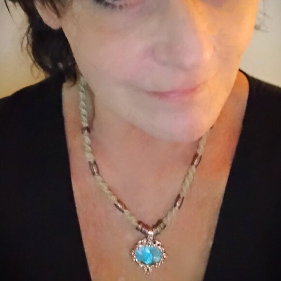 Art Nouveau Celtic Double Tree of Life on a 21 1/2" Handmade Brown Hemp Chain - Picture 2 of 6